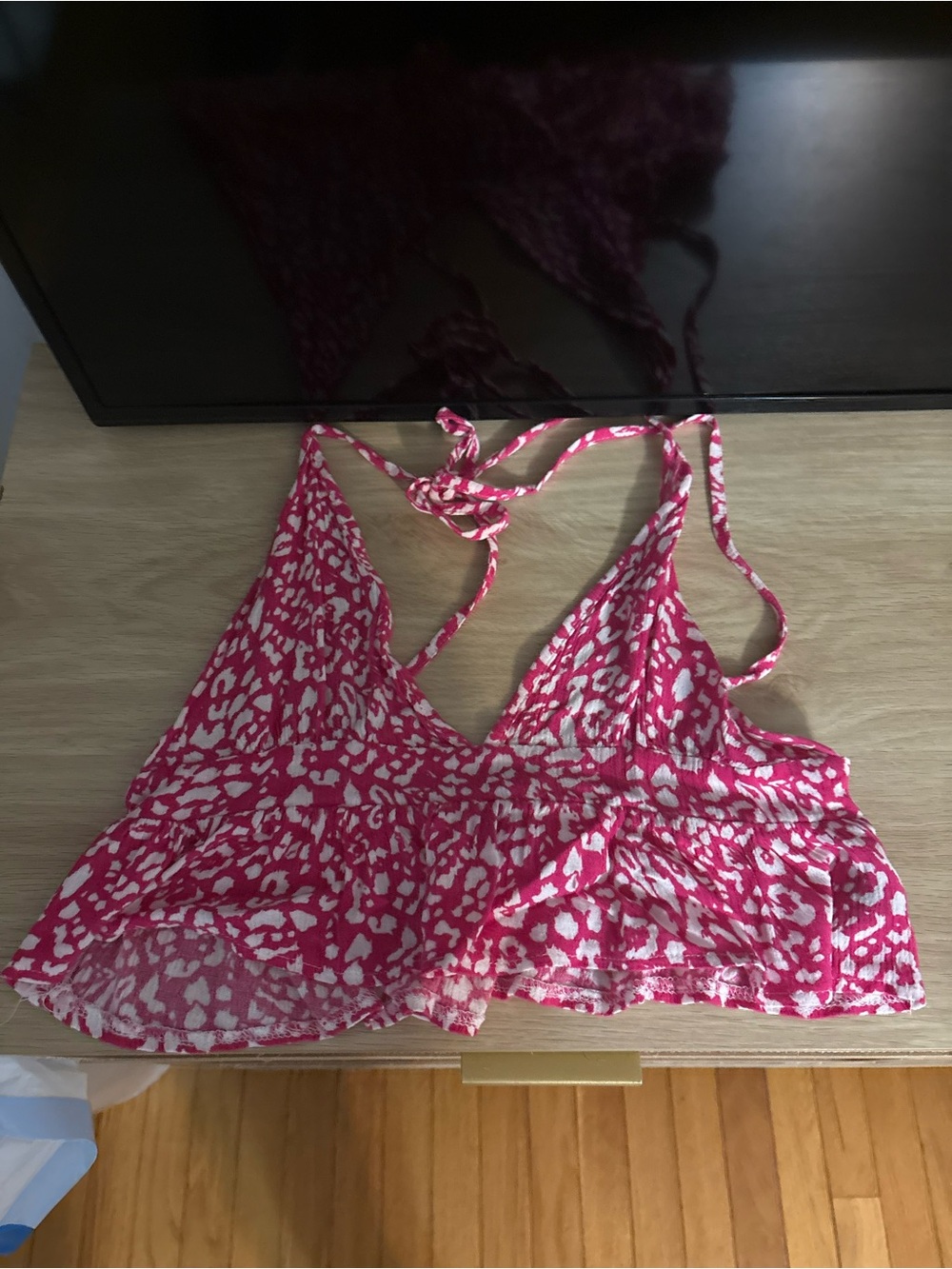 Pink Printed Halter Crop Top - Brand: